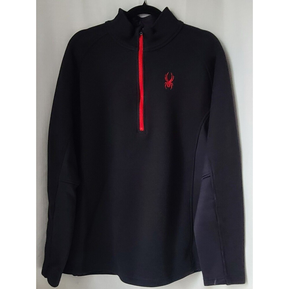 Spyder Men's XL Quarter Zip Pullover Black Red Performance Fleece Thermal Sweate